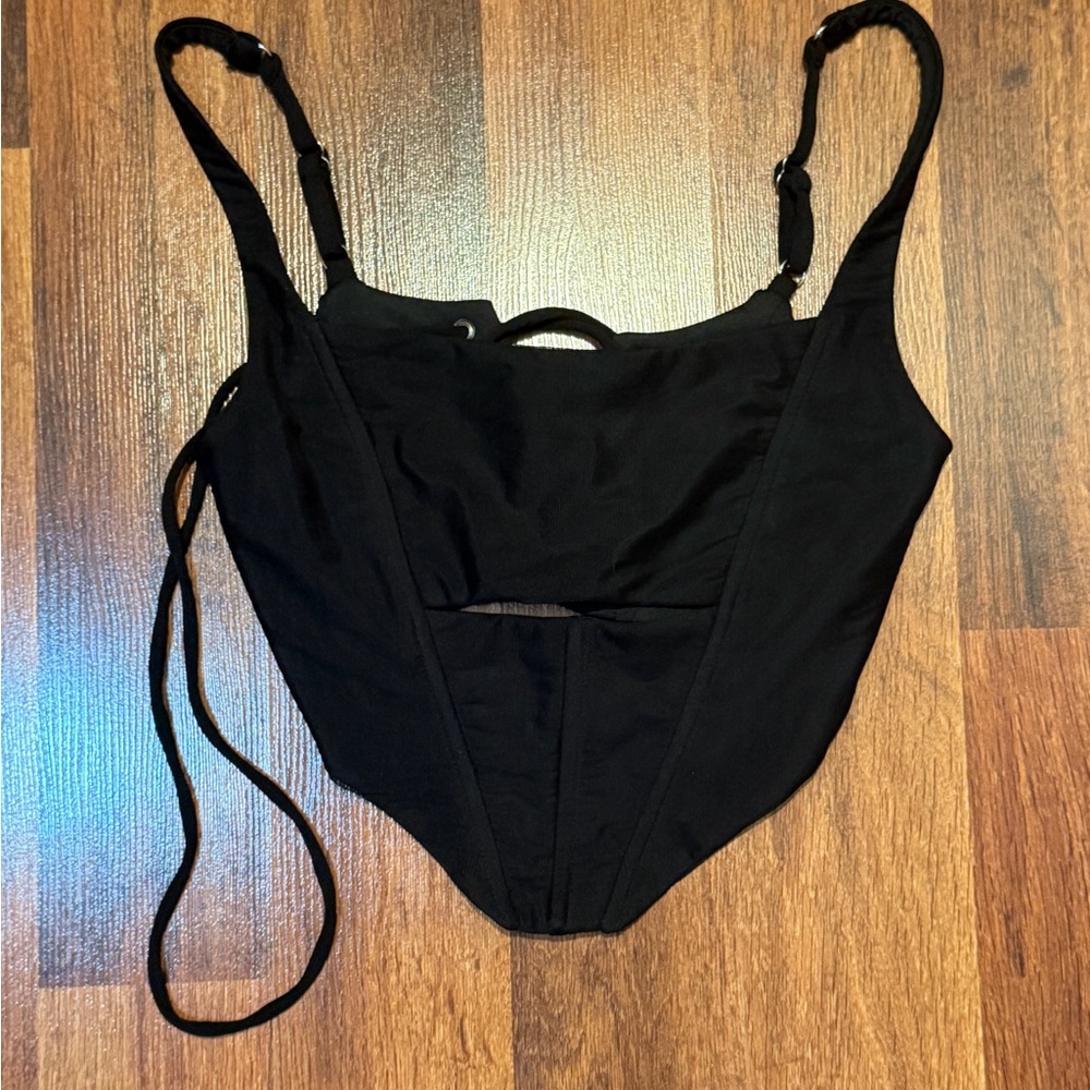 Women's Black Corset Cutout Tank Top - Picture 2 of 6